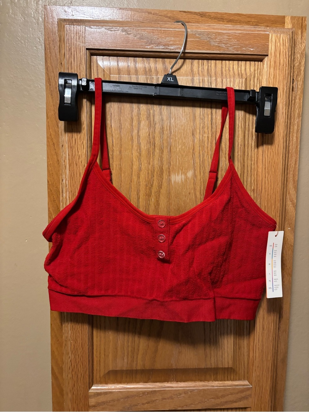 Red Ribbed Button-Front Bralette